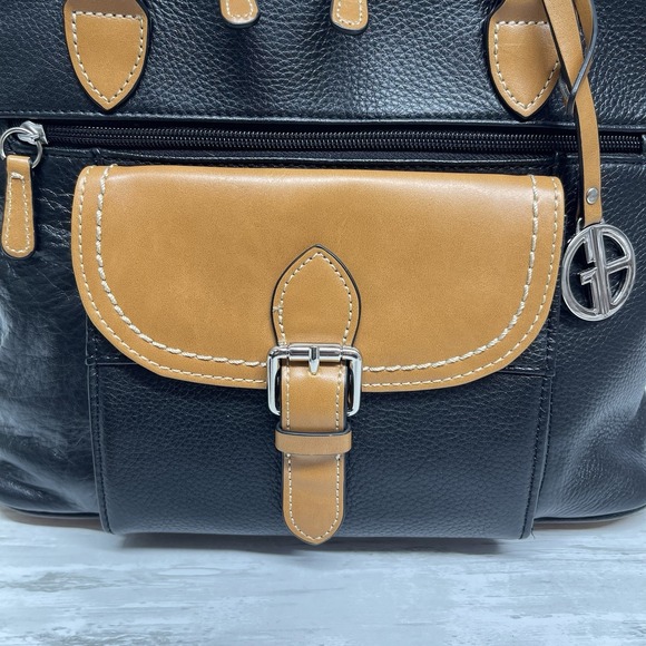 Giani Bernini Black Pebble Leather Satchel Bag Purse Crossbody Everyday Casual - Picture 3 of 11